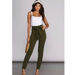 Windsor Small Tapered Paperbag Olive Pants NWT